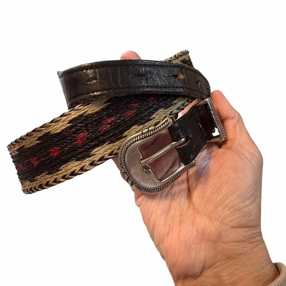 Western Distressed Leather Hitched Horsehair Stylish Black/Brown Men's Belt 36